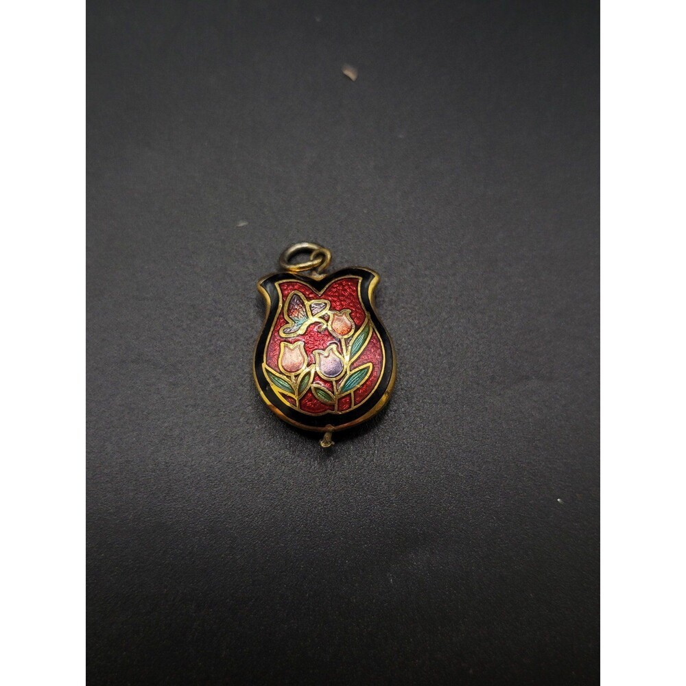 Vintage Red Dangle Cloisonne Necklace pendant - Picture 7 of 8